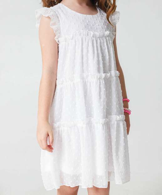 Vestido Infantil Plumette Marisa Tam 4 a 10 Off White