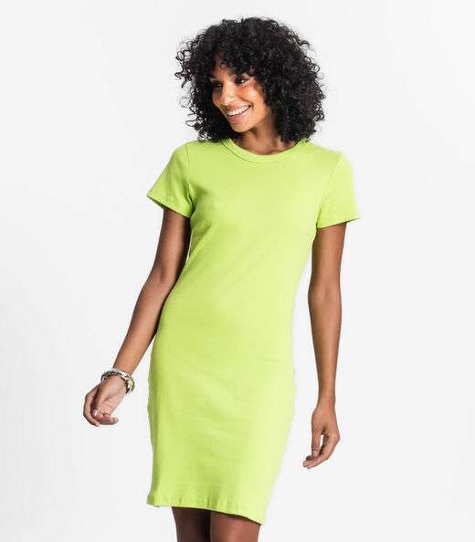 Vestido Acinturado Em Ribana Canelada Rovitex Verde