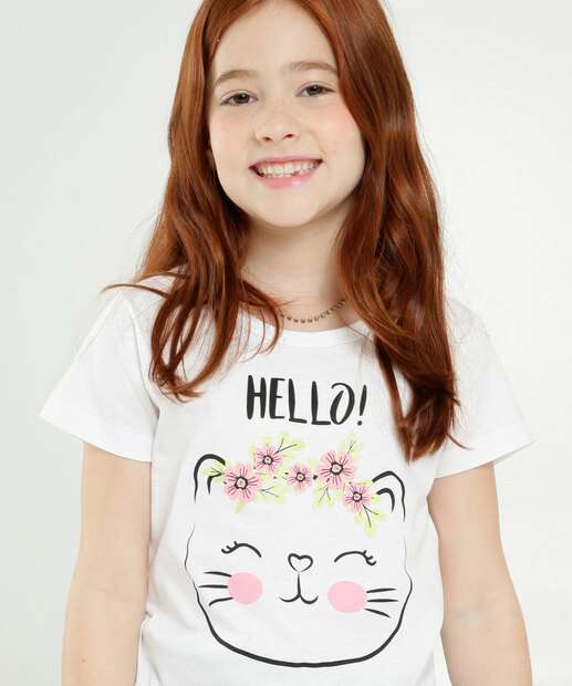 Camiseta Infantil Estampa Gato Marisa Tam 4 a 10