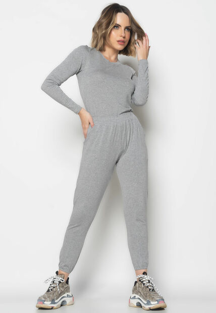Conjunto Comfy Com Blusa Manga Longa e Jogger Recorte Malha Mescla Salvatore Fas