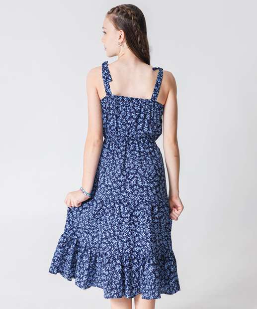 Vestido Juvenil Midi Estampa Flores Marisa Tam 10 a 16 Azul