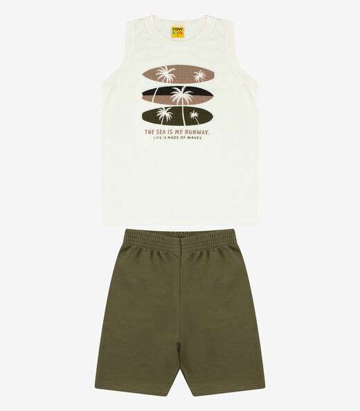 Conjunto Machão com Bermuda Menino Rovi Kids Bege