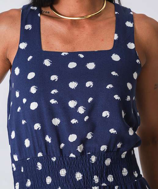 Vestido Midi Feminino Estampa Poá Marisa Azul