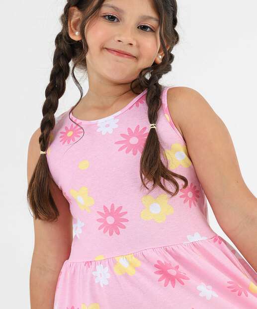 Vestido Infantil Floral Sem Manga Marisa Tam 4 a 10 Rosa