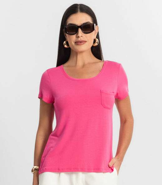 Blusa Feminina Viscotorcion Com Bolso Rovitex Rosa