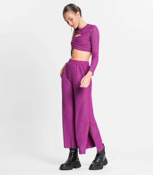 Calça Juvenil Feminina Em Ribana Canelada Minty Roxo