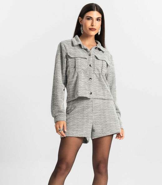 Shorts Feminino de Tweed Shine Endless Preto