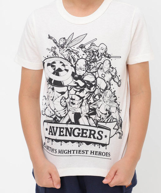 Camiseta Infantil Vingadores Tam 4 a 10 Off White