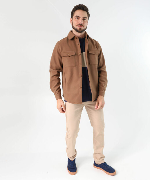 Casaco Masculino Polivelour Bolsos MR Caqui