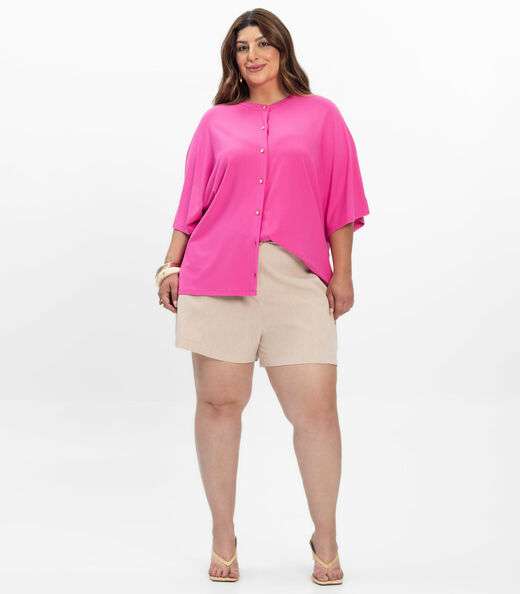 Camisa Manga Curta Feminina Plus Size Secret Glam Rosa