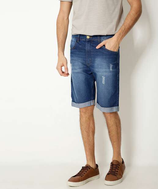 Bermuda Masculina Jeans Destroyed Bolsos