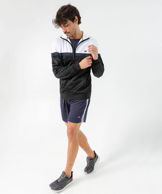 Jaqueta Masculina Helanca Fitness Recortes Bolsos MR Preto