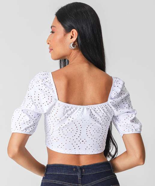 Blusa Cropped Feminina Laise Laço Marisa Branco