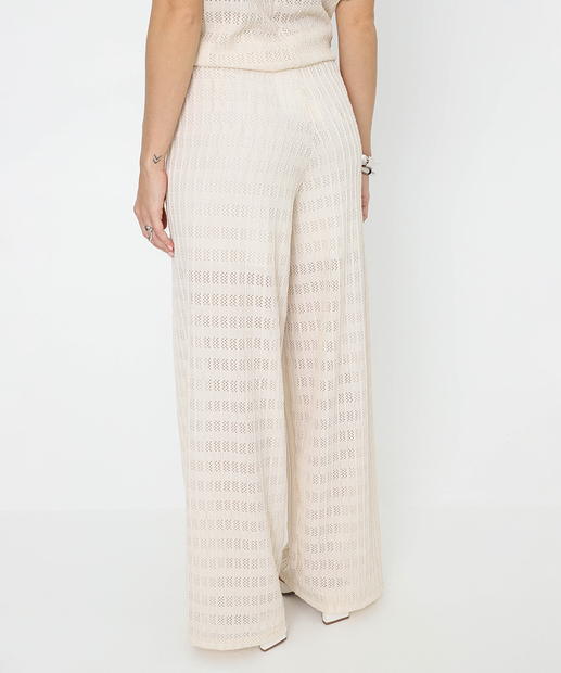 Calça Wide Leg Textura Feminina Marisa Bege