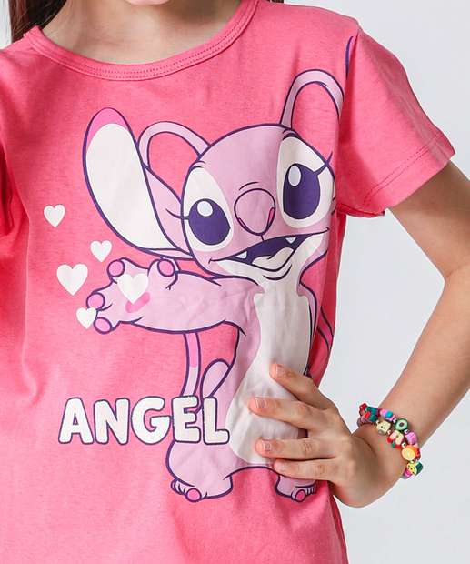 Conjunto Infantil Estampa Angel Stitch Tam 4 a 10 Rosa