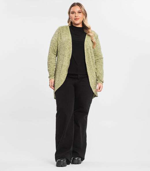 Cardigan Feminino Plus Alongado Infinita Cor Amarelo