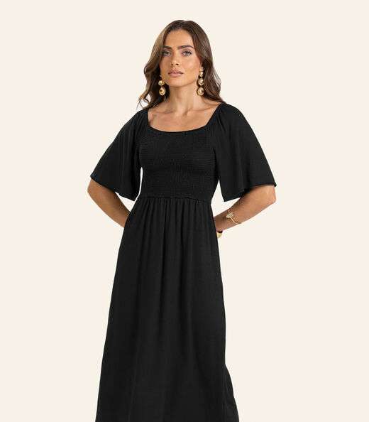 Vestido Midi em Viscotorcion Feminino Endless Preto
