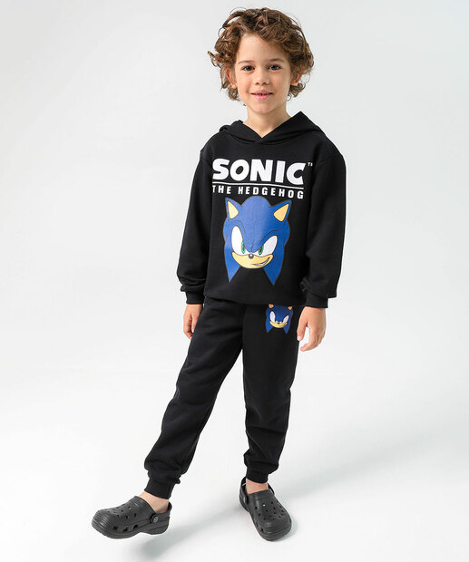 Blusão Infantil Moletom Capuz Sonic Tam 4 a 10 Preto
