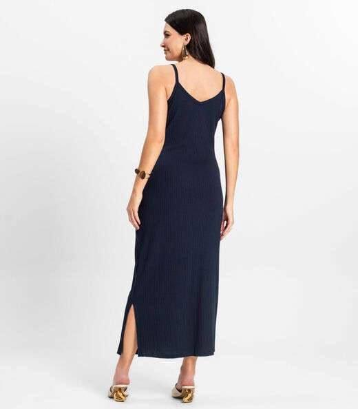 Vestido Midi em Ribana Canelada Rovitex Azul