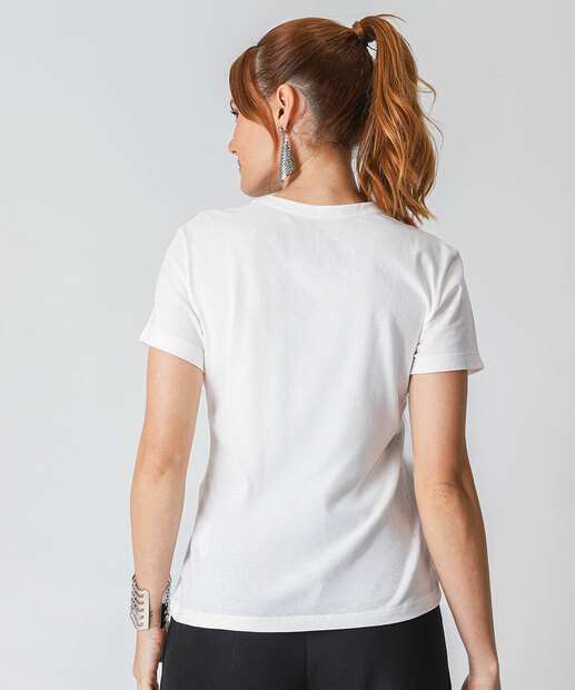 Camiseta Feminina Manga Curta Strass Marisa Off White