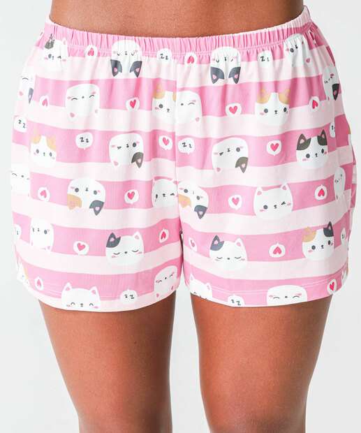 Pijama Feminino Babado Gato Marisa Off White