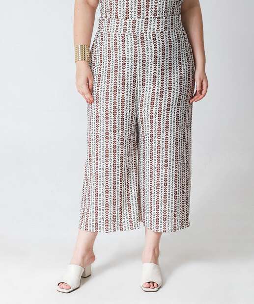 Calça Plus Size Feminina Pantacourt Estampada Marisa Off White