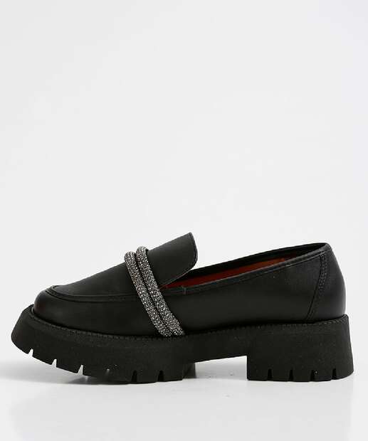 Mocassim Loafer Feminino Tratorado Strass Vizzano 