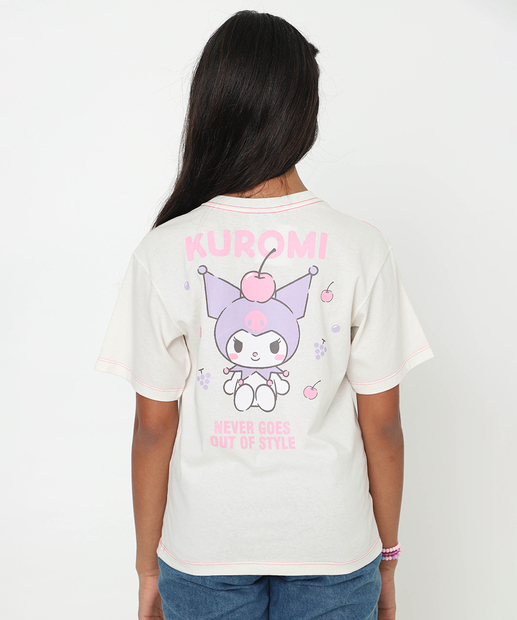 Blusa Juvenil Manga Curta Kuromi Sanrio Tam 10 a 16 Off White