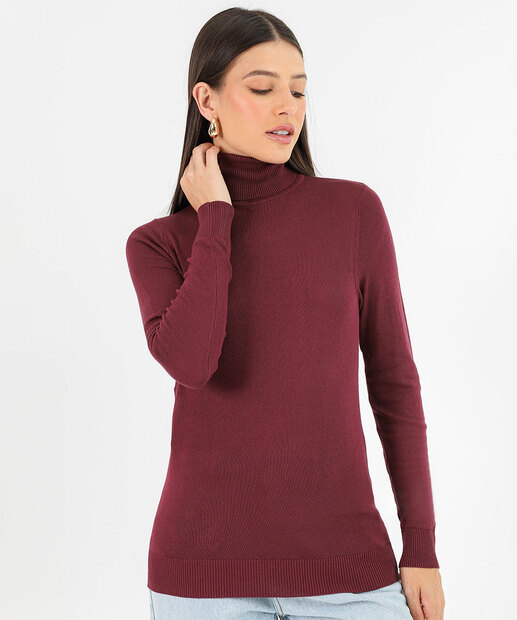 Image_Suéter Feminino Liso Gola Alta Marisa Vinho