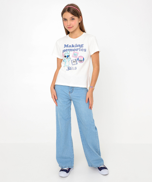 Camiseta Juvenil Stitch Disney Tam 10 a 16 Off White