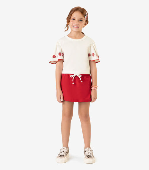 Conjunto com Shorts Saia Meia Malha Rovi Kids Bege