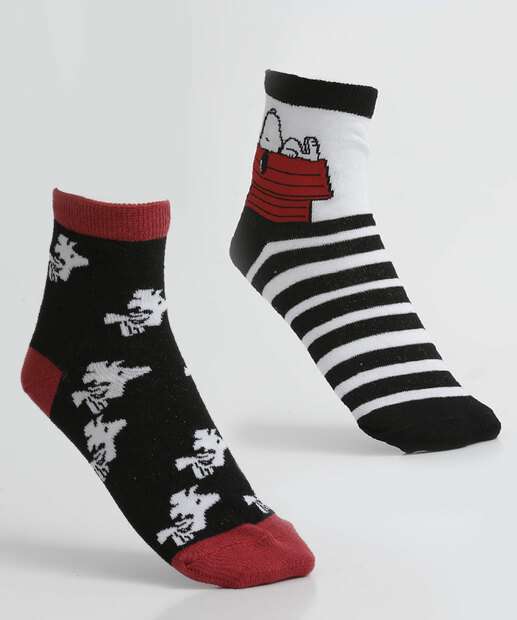 Kit 2 Pares Meias Feminina Cano Médio Estampada Snoopy