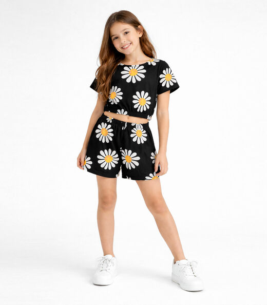 Conjunto Infantil Menina Blusa E Short Select Preto