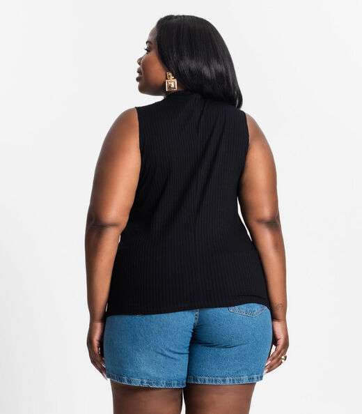 Regata Plus Size Em Ribana Canelada Secret Glam Preto