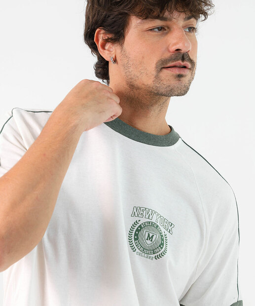 Camiseta Masculina Friso Estampada Marisa Off White