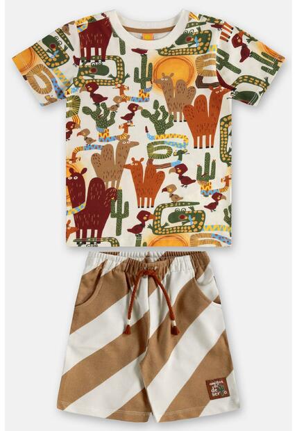 Conjunto Menino Camiseta e Bermuda Três e Já