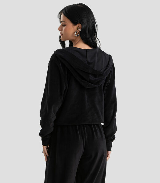 Jaqueta Feminina Plush Com Capuz Dianna Preto