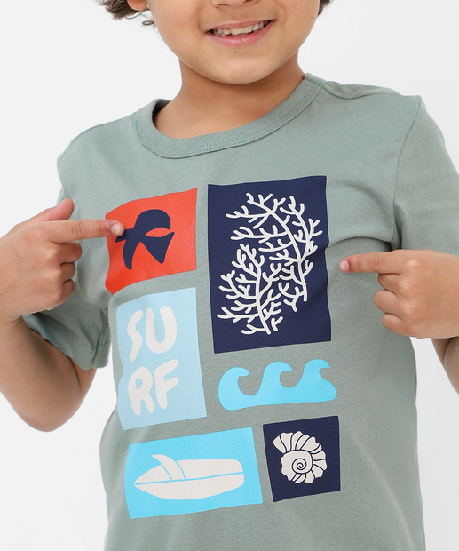 Camiseta Infantil Estampa MR Tam 4 a 10 Verde