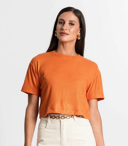Blusa Feminina Em Ribana Canelada Rovitex Laranja