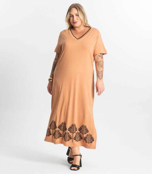 Vestido Super Midi Plus Size Secret Glam Marrom