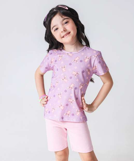 Conjunto Infantil Estampa Angel Stitch Tam 4 a 10 Lilás