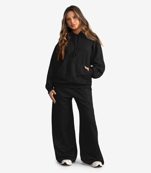 Calça Wide Leg Juvenil Em Moletom Minty Preto