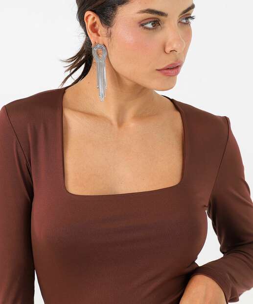 Blusa Feminina Lisa Manga Longa Marisa Marrom