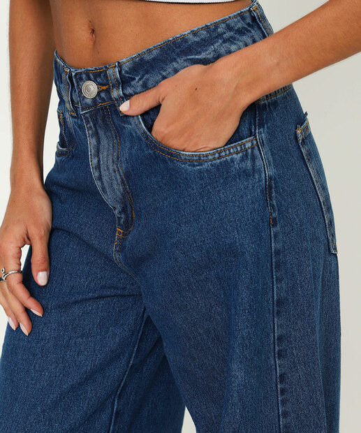 Calça Jeans Feminina Balloon Bolsos Sawary Azul