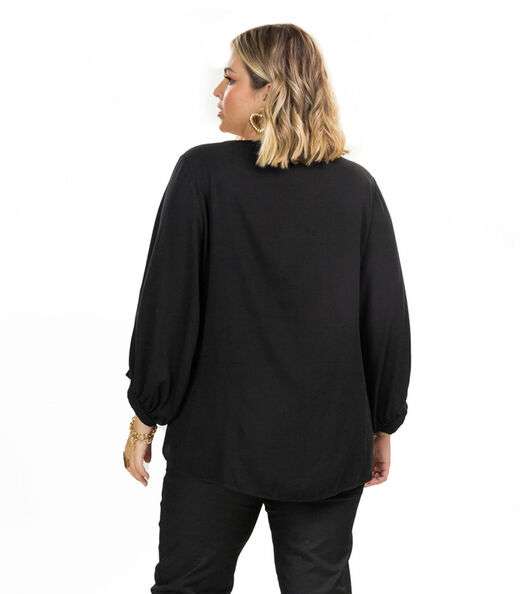Blusa Manga 3/4 Viscose Sarjada Twill Secret Glam Preto