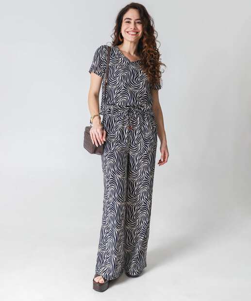 Blusa Feminina Estampada Manga Curta Marisa Azul