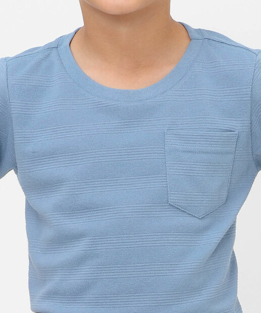 Camiseta Infantil Textura Bolso MR Tam 4 a 10 Azul