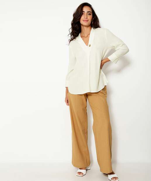 Camisa Feminina Transpassada Manga Longa Marisa 