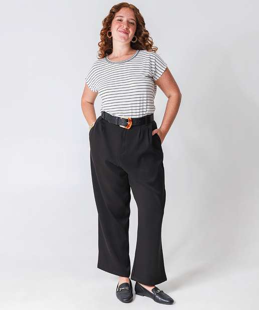 Blusa Plus Size Feminina Listrada Marisa Off White