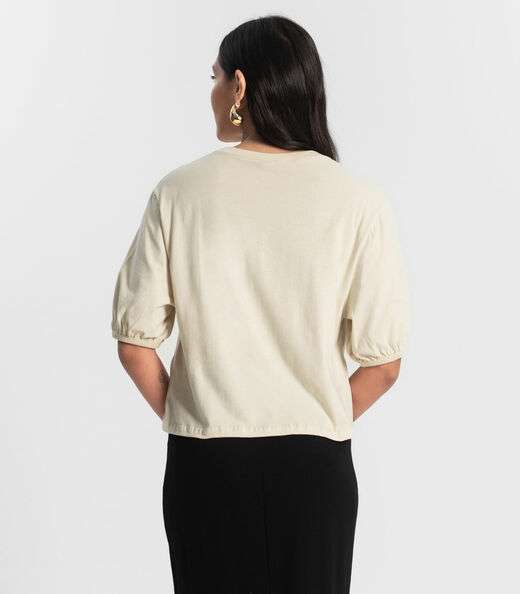 Blusa Feminina Manga Camponesa Rovitex Bege